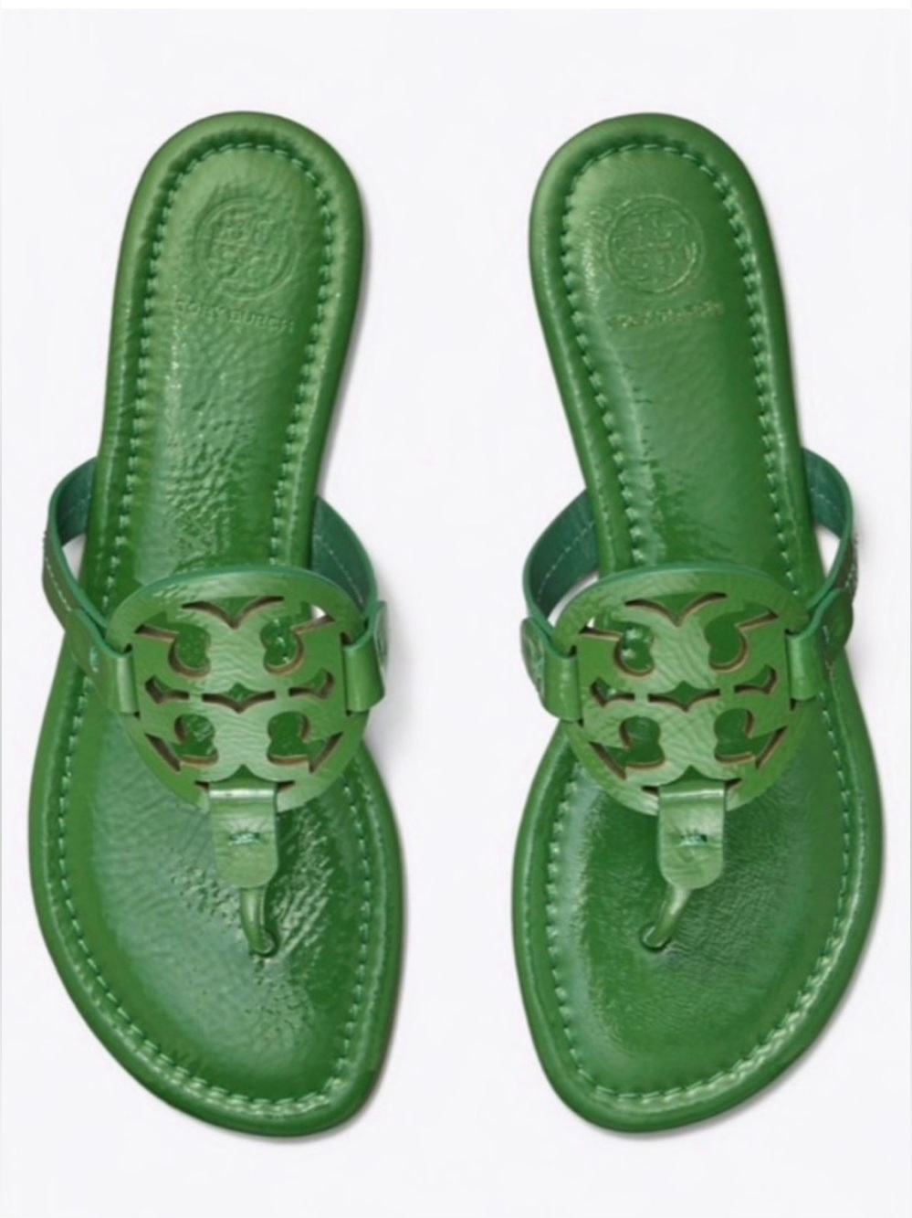 Tory Burch Arugula Green Naplak Patent Leather Miller Sandals - Picture 13 of 13